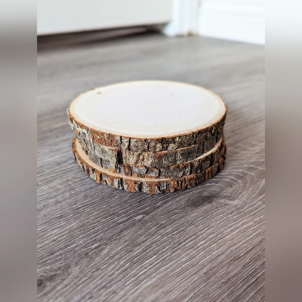 4 Rustic Linden Tree Wood Coasters - Picture 3 of 6